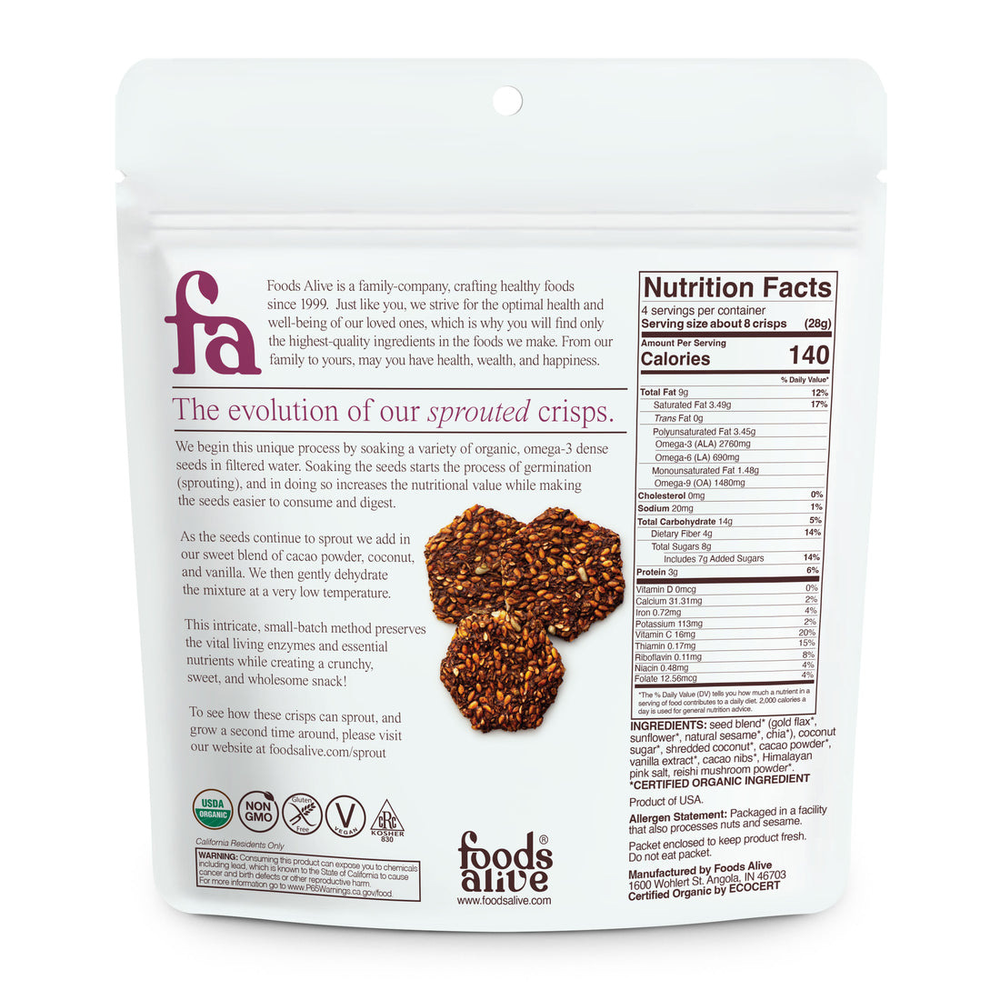 Coco-Coconut Organic Sprouted Crisps - 4 oz,