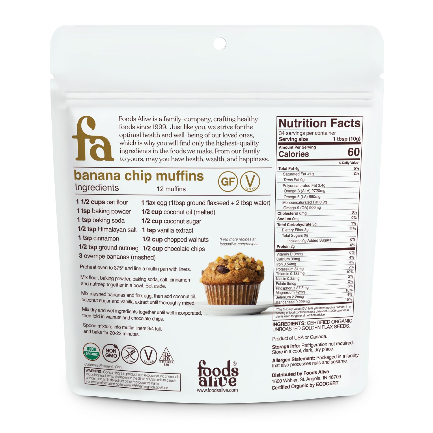 Foods Alive - Organic Golden Flax Seed - 12 oz