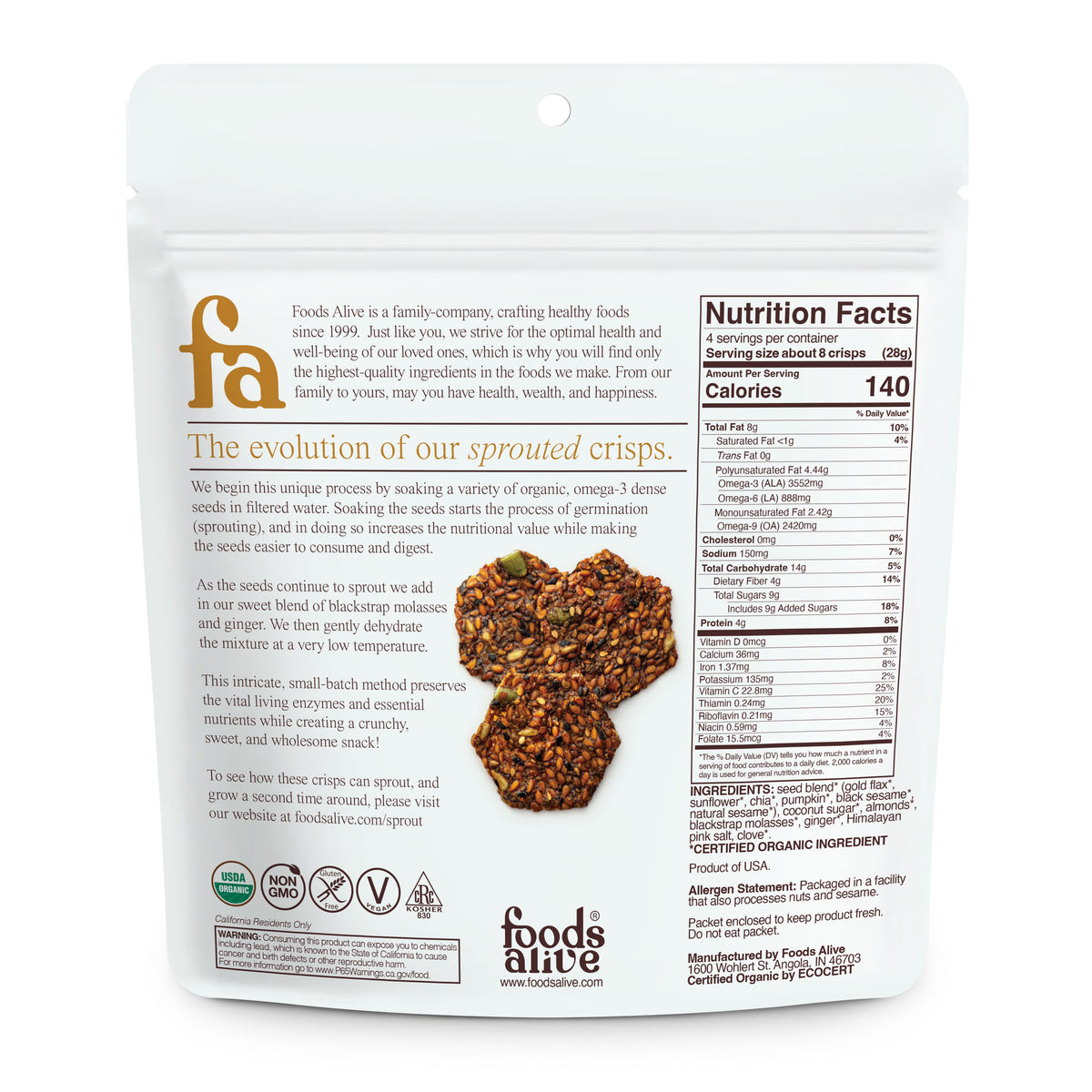 Organic Ginger Snap Sprouted Crisps - Gluten-Free – Foods Alive Inc