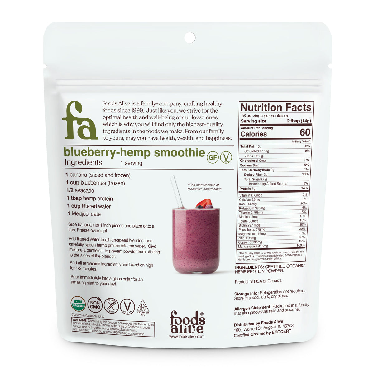 Organic Hemp Protein Powder (50% protein) - Raw – Foods Alive Inc.