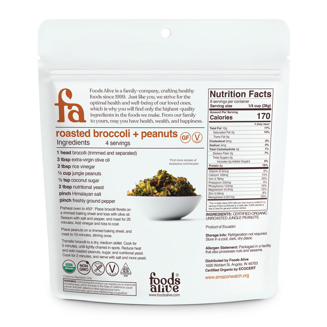 Foods Alive - Organic Wild Jungle Peanuts - 8 oz,