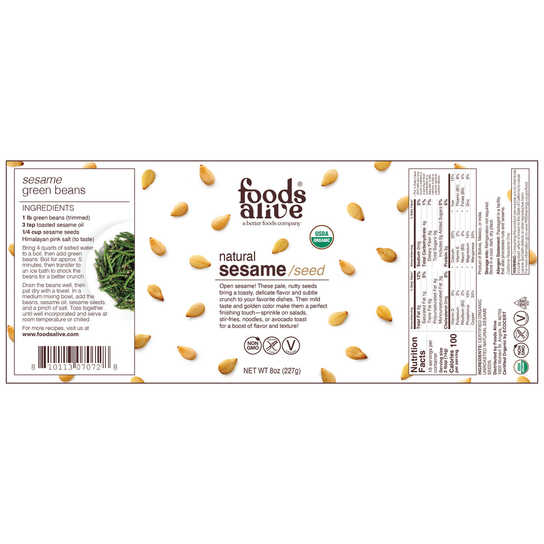Sesame Label Organic Seasoning - Vegan Cheese Seasoning, Sesame – Foods Alive Inc.