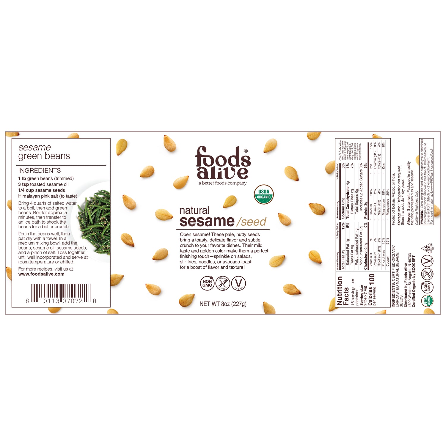 organic natural sesame / seed label