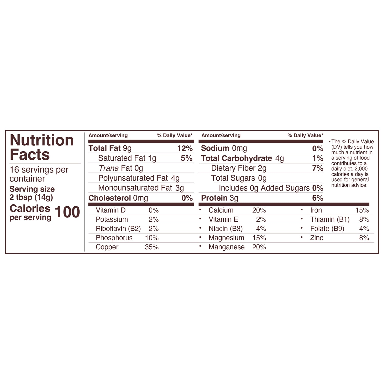 organic natural sesame / seed nutritional panel