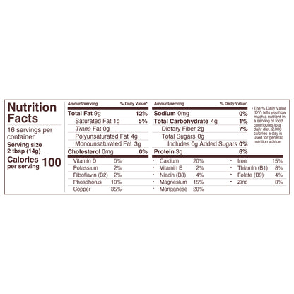 organic natural sesame / seed nutritional panel
