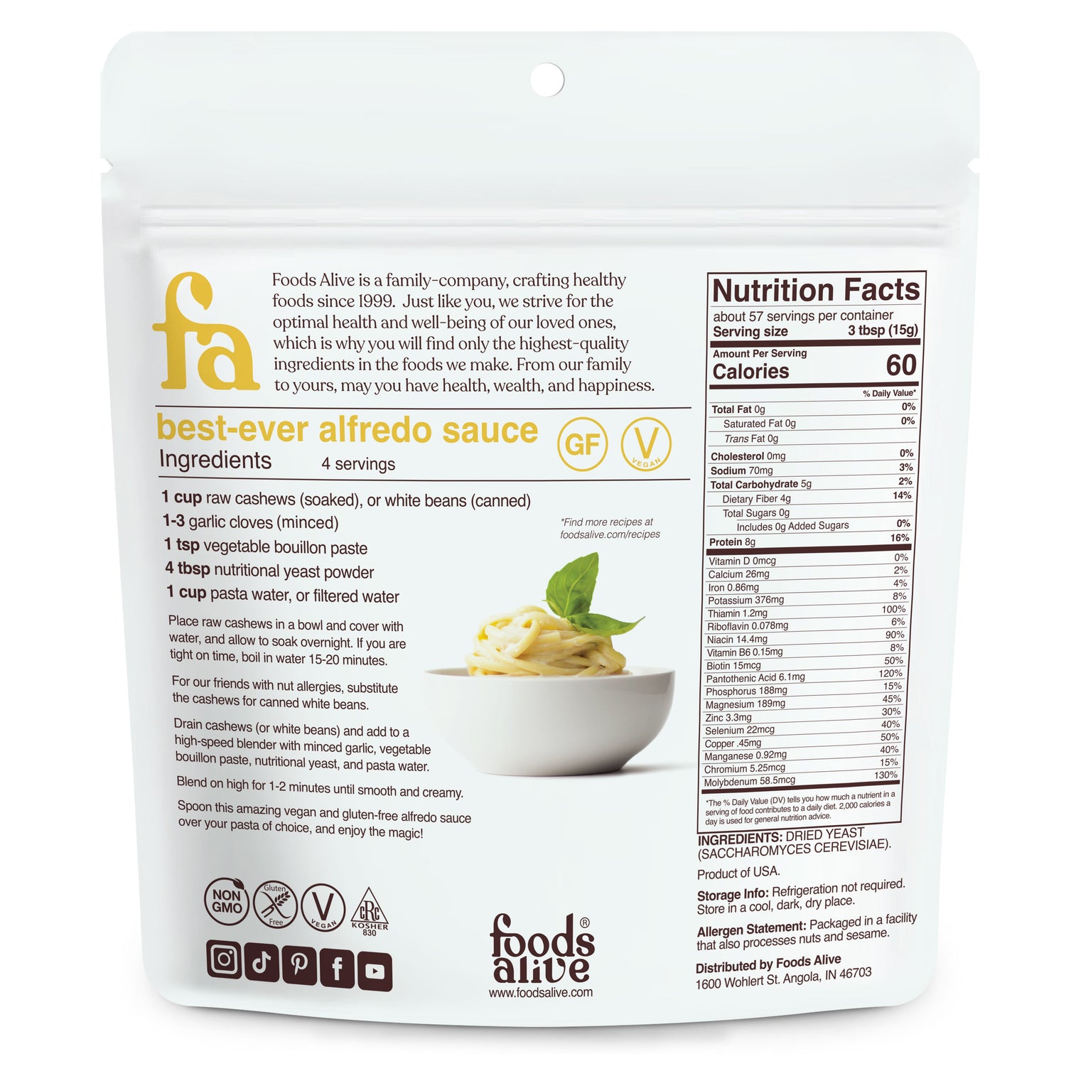 Foods Alive - Nutritional Yeast -30-oz - Back - Nutritional Panel, 
