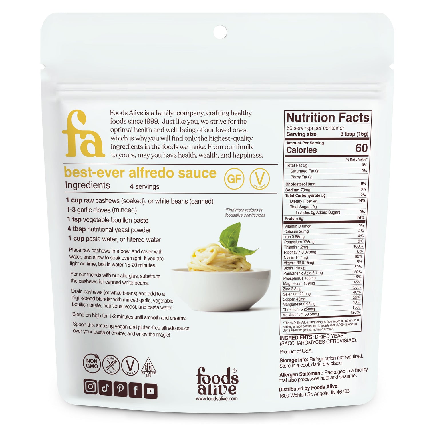 Foods Alive - Nutritional Yeast - 2-Pounds - Back - Nutritional Panel, 