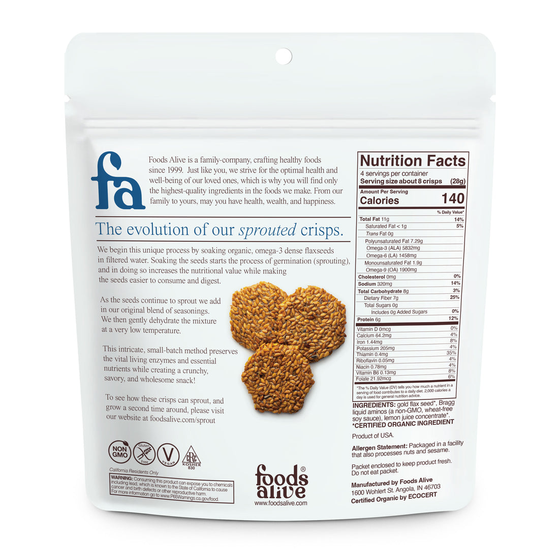 Original 90% Organic Sprouted Crisps - 4 oz,