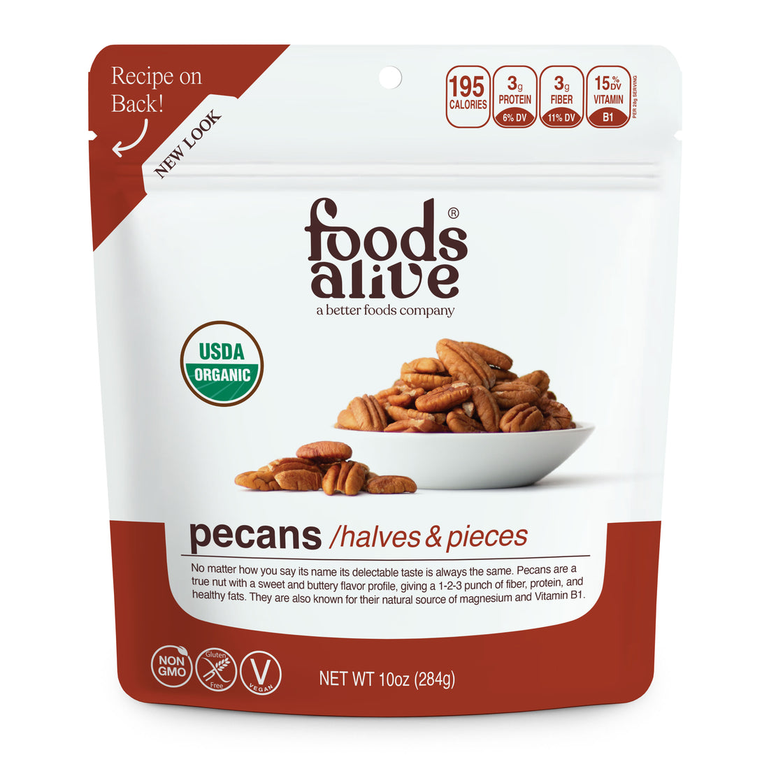 Organic Raw Pecans - 10oz - Front - Foods Alive