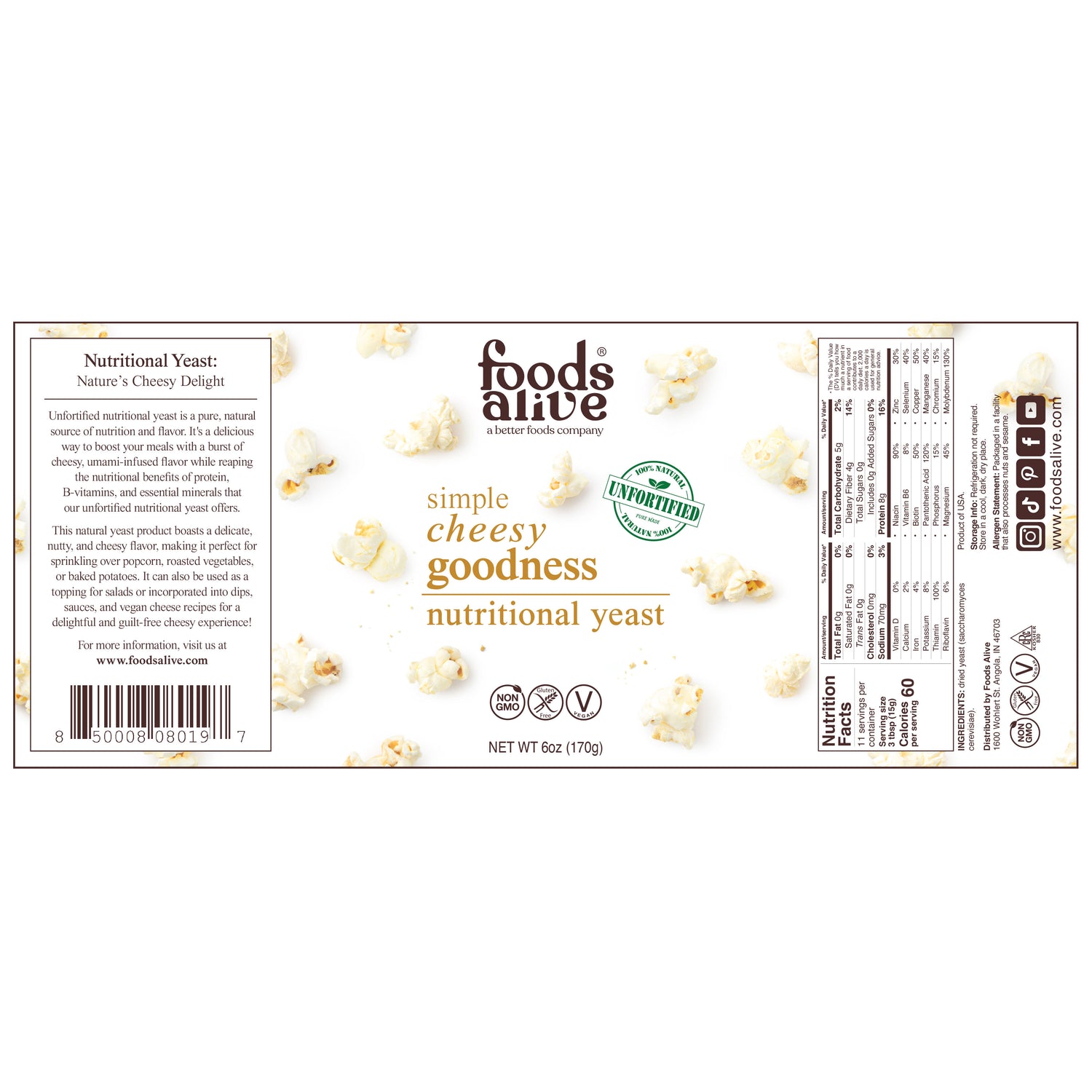 Simple Cheesy Goodness Nutritional Yeast - 6 oz Shaker Bottle - Label, 