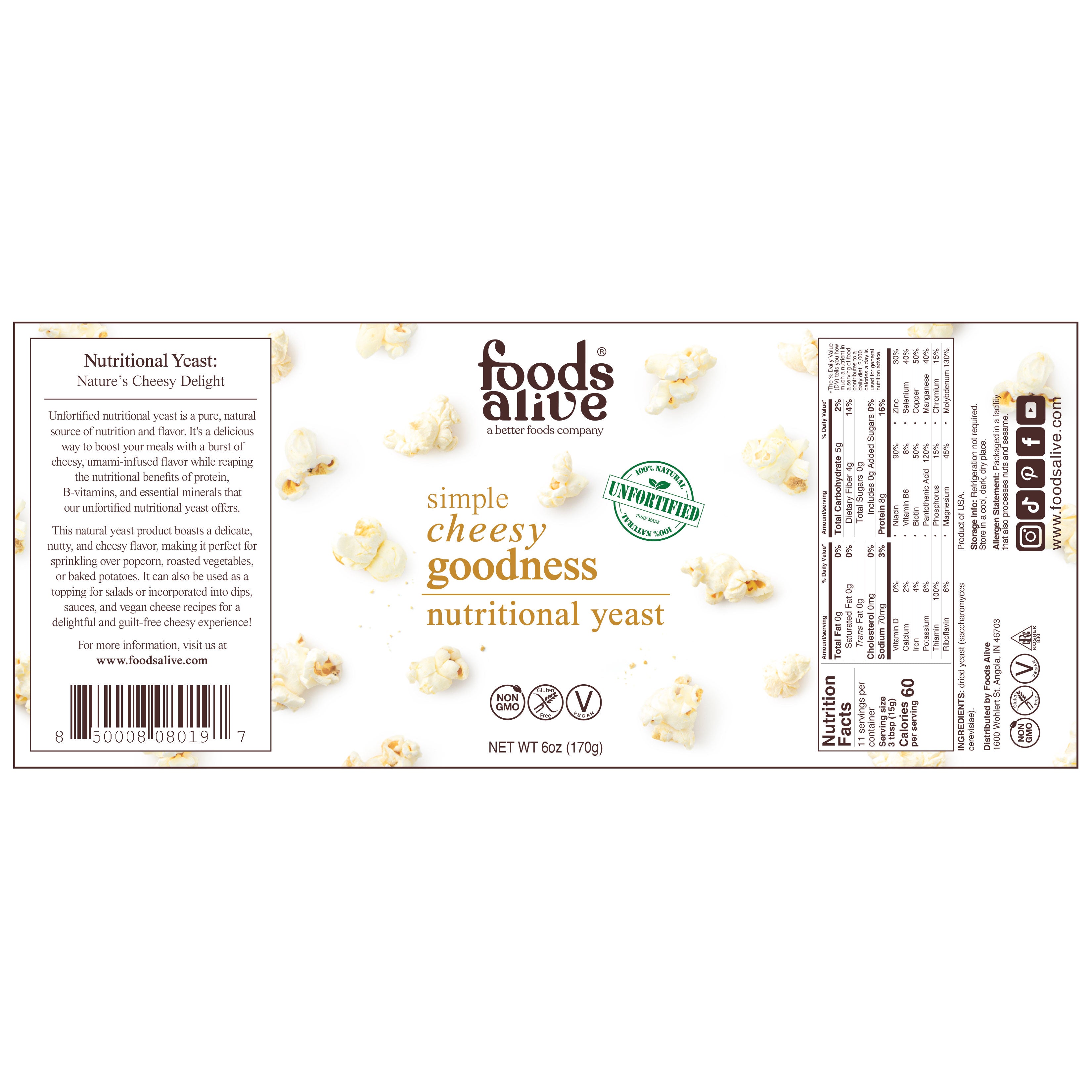 Simple Cheesy Goodness Nutritional Yeast - 6 oz Shaker Bottle - Label, 