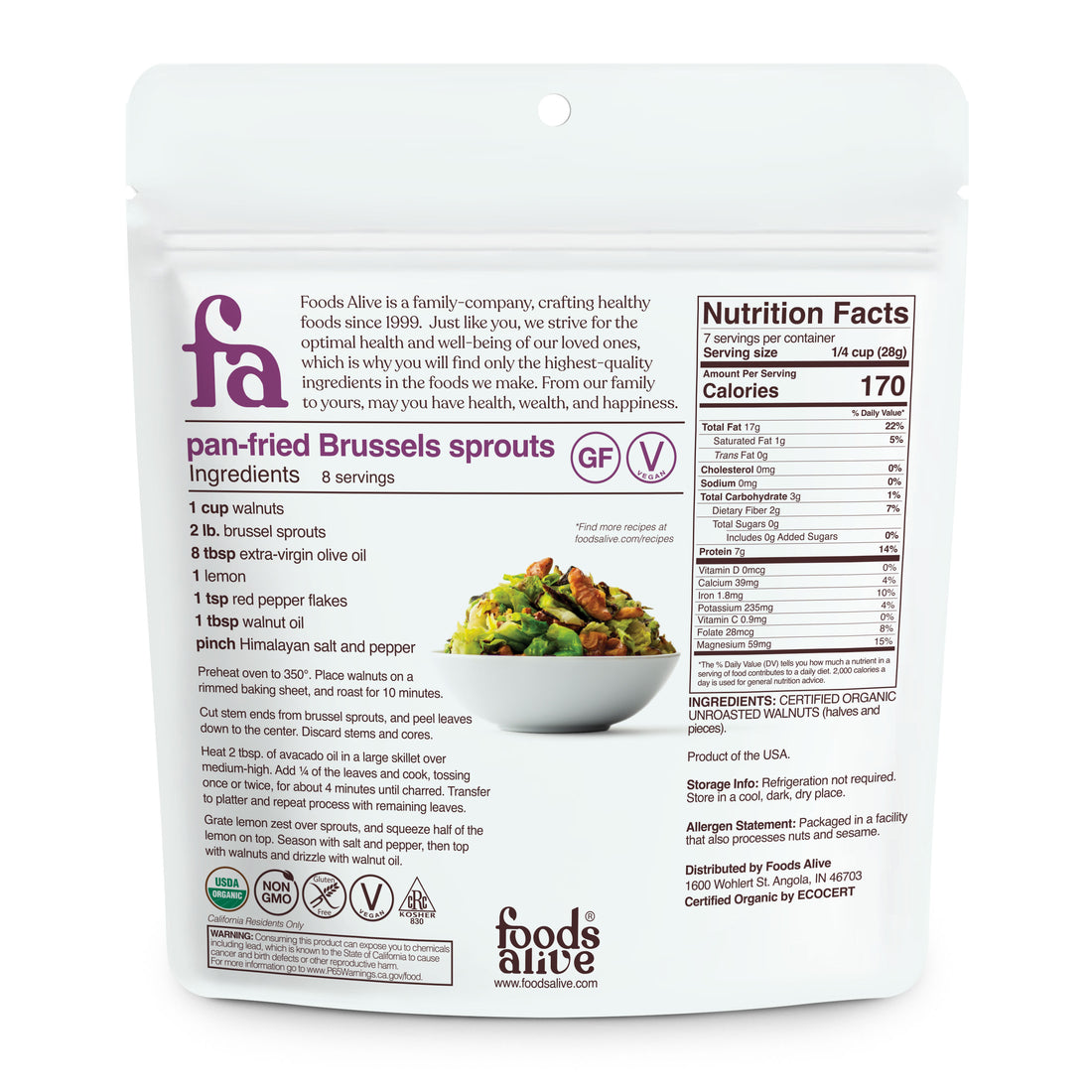 Organic Raw Walnuts - 7oz - Back - Foods Alive