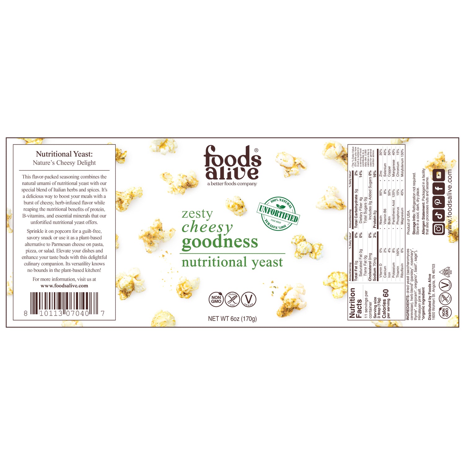 zesty cheesy goodness / nutritional yeast label
