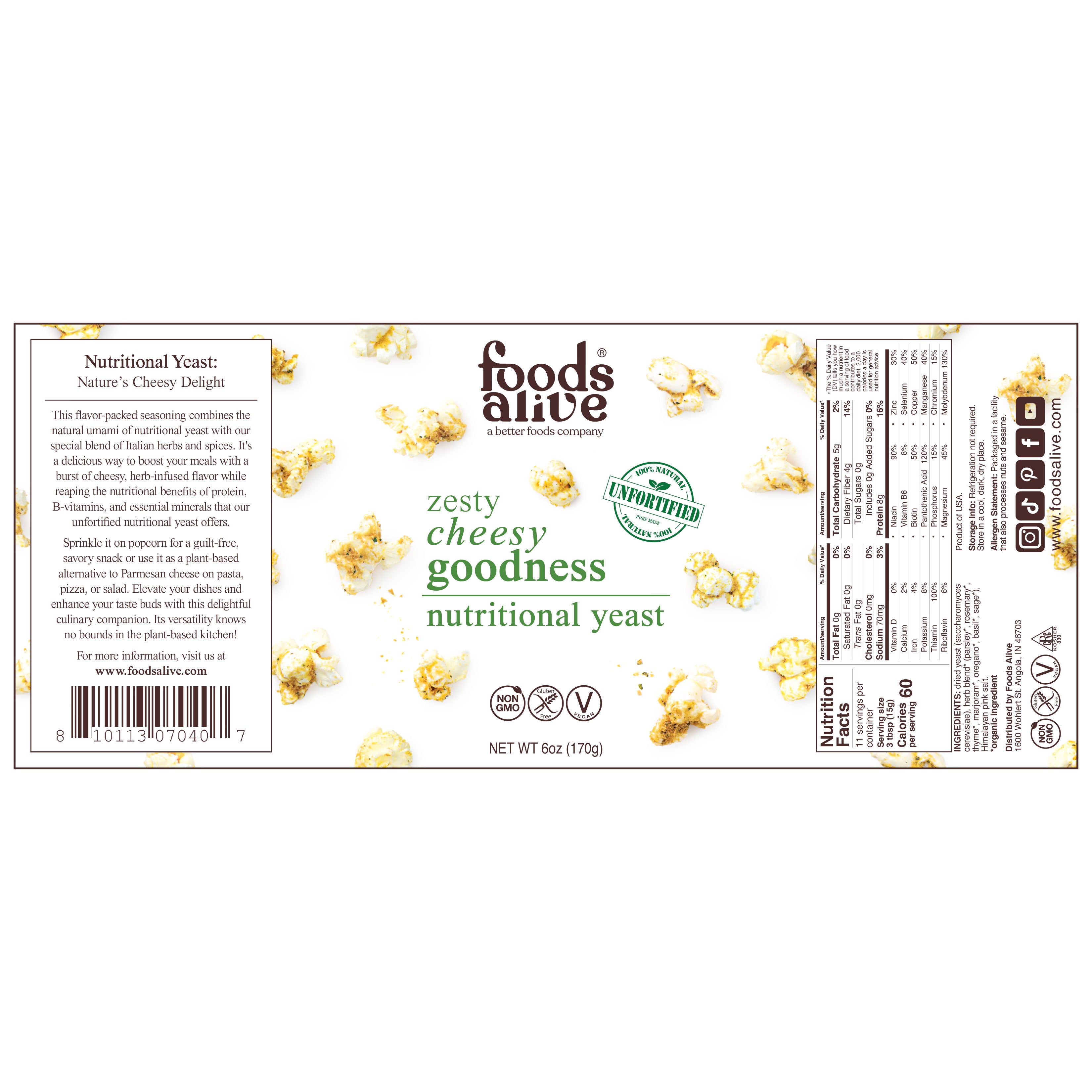 zesty cheesy goodness / nutritional yeast label