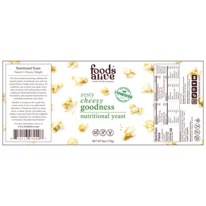 zesty cheesy goodness / nutritional yeast label