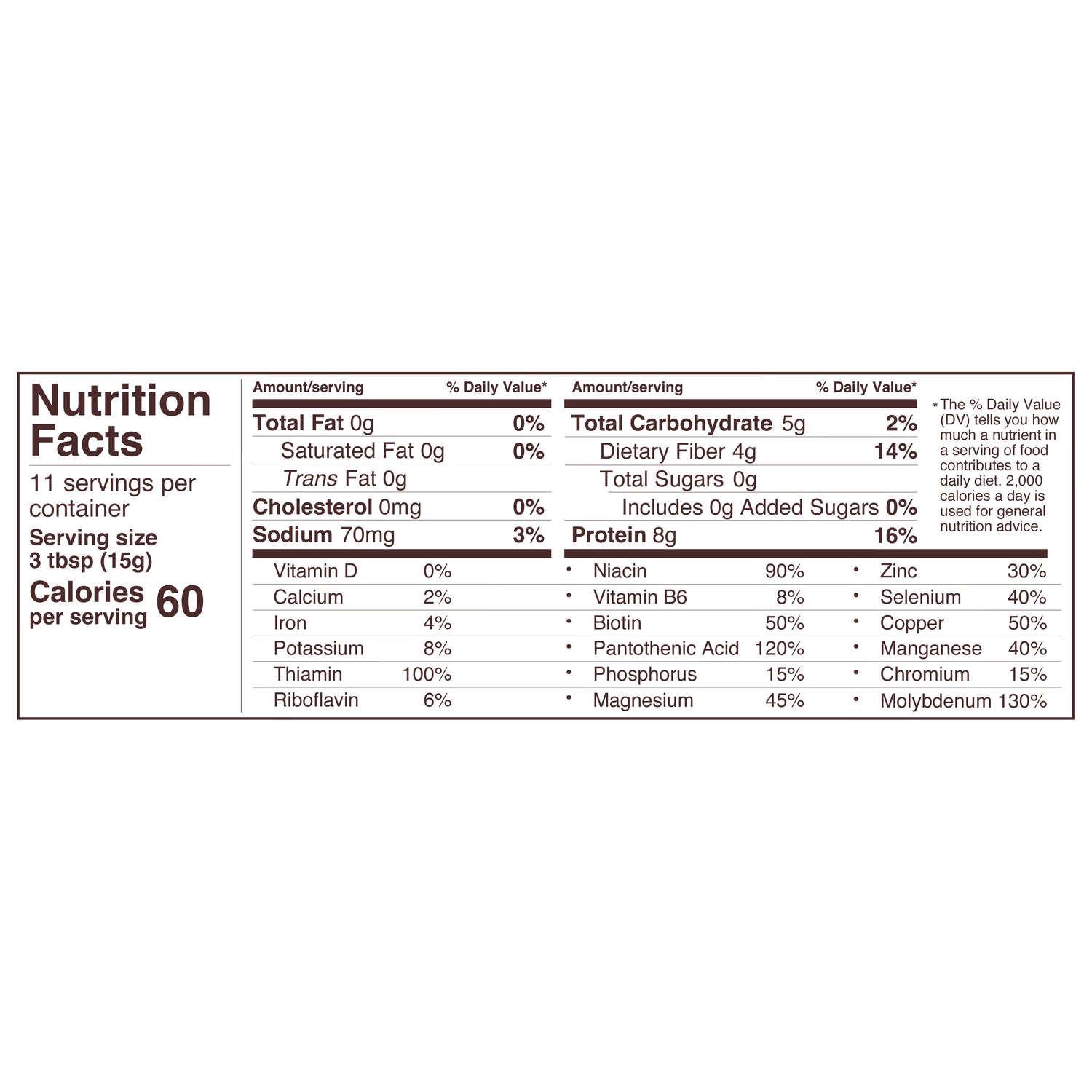 zesty cheesy goodness / nutritional yeast nutritional panel