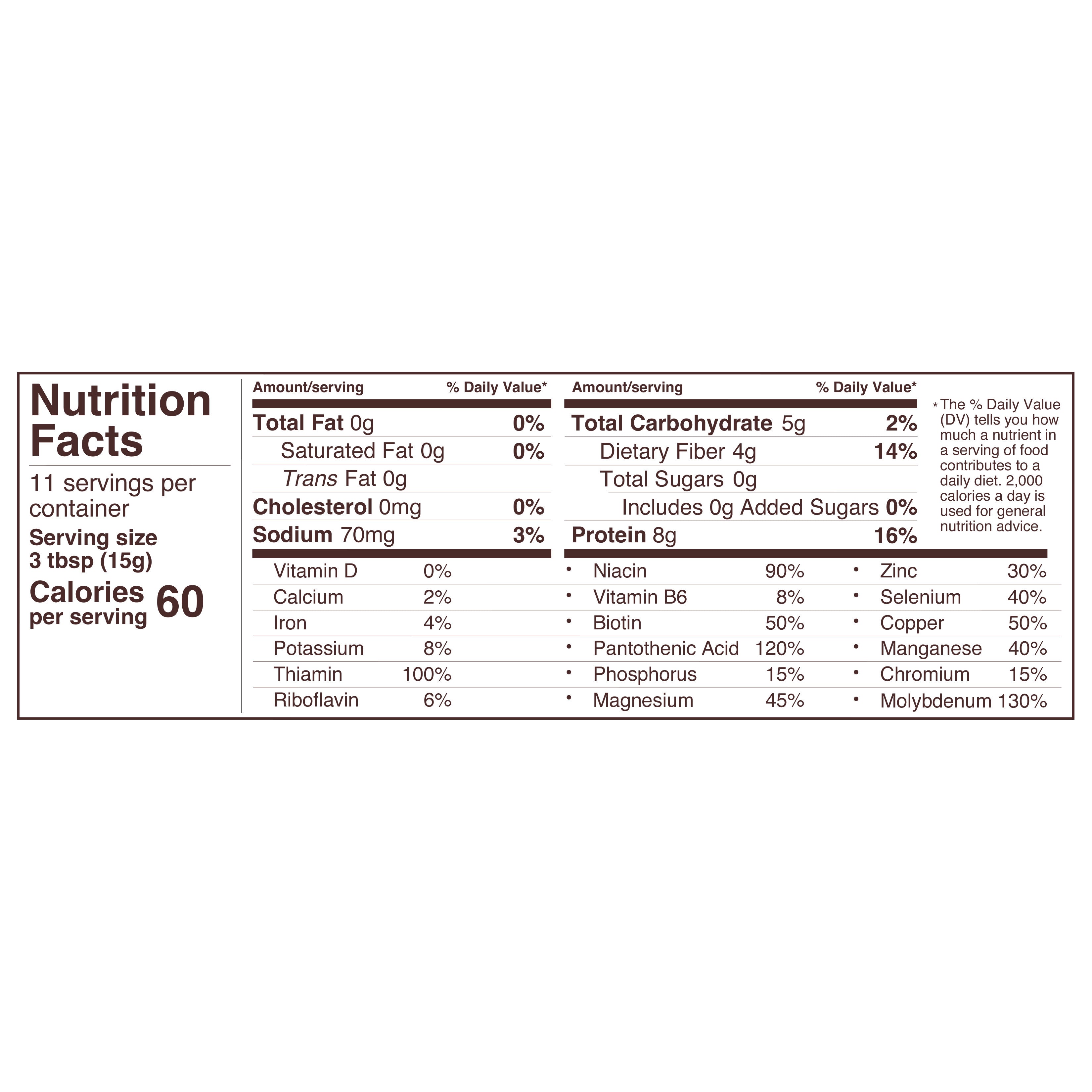zesty cheesy goodness / nutritional yeast nutritional panel