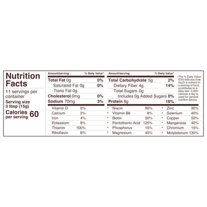 zesty cheesy goodness / nutritional yeast nutritional panel
